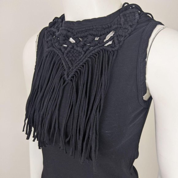 Pam & Gela Fringe Tank Top XS Black Crew Neck - Picture 5 of 9